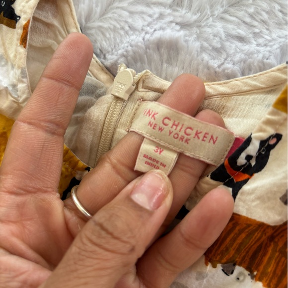 Pink Chicken Dog Print Kids Dress - Picture 5 of 5